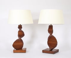 Pair of Helicoidal Wood Lamps, USA 1950's