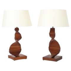 Pair of Helicoidal Wood Lamps, USA 1950's