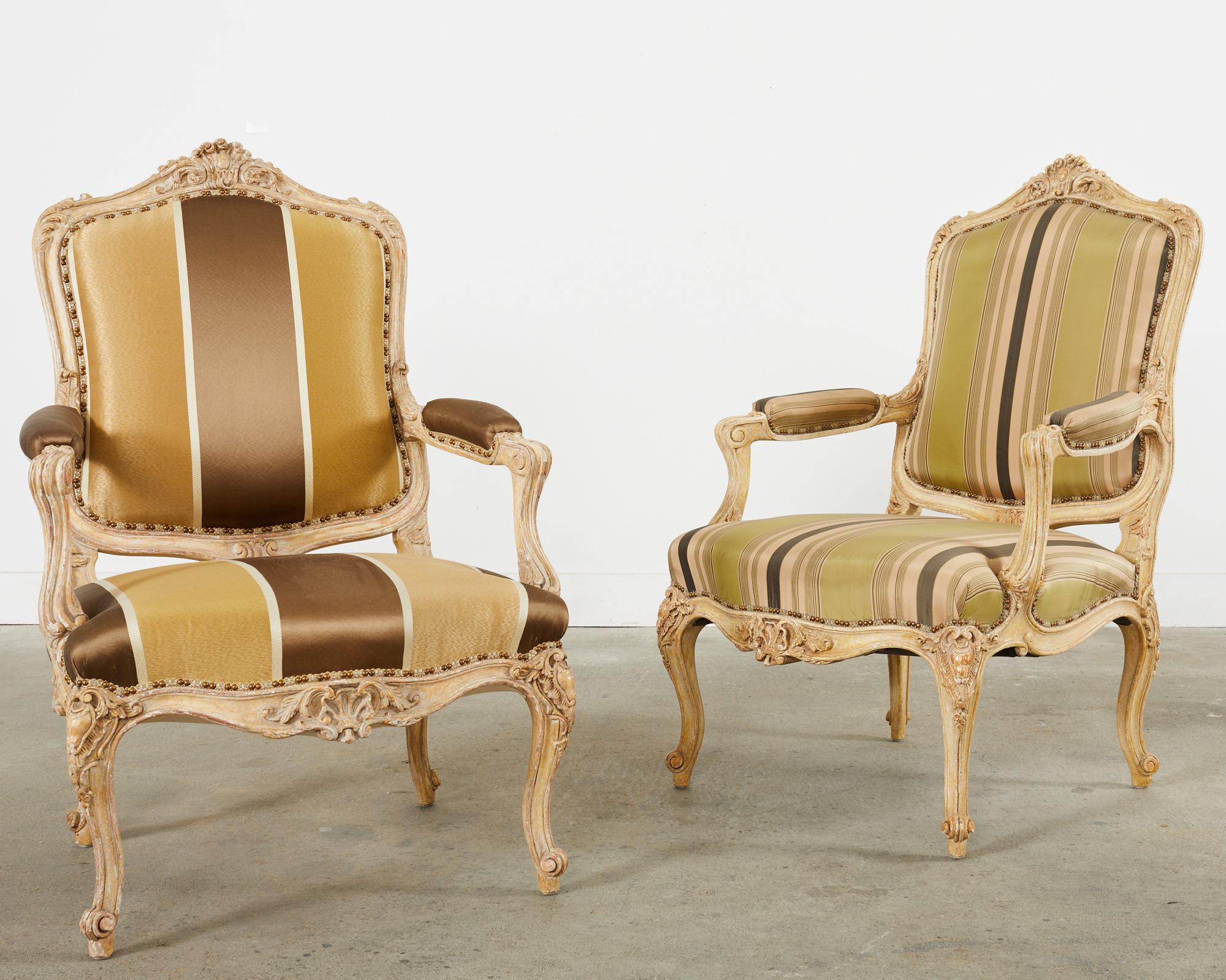 American Pair of Hendrix Allardyce French Baroque Style Fauteuil Armchairs For Sale