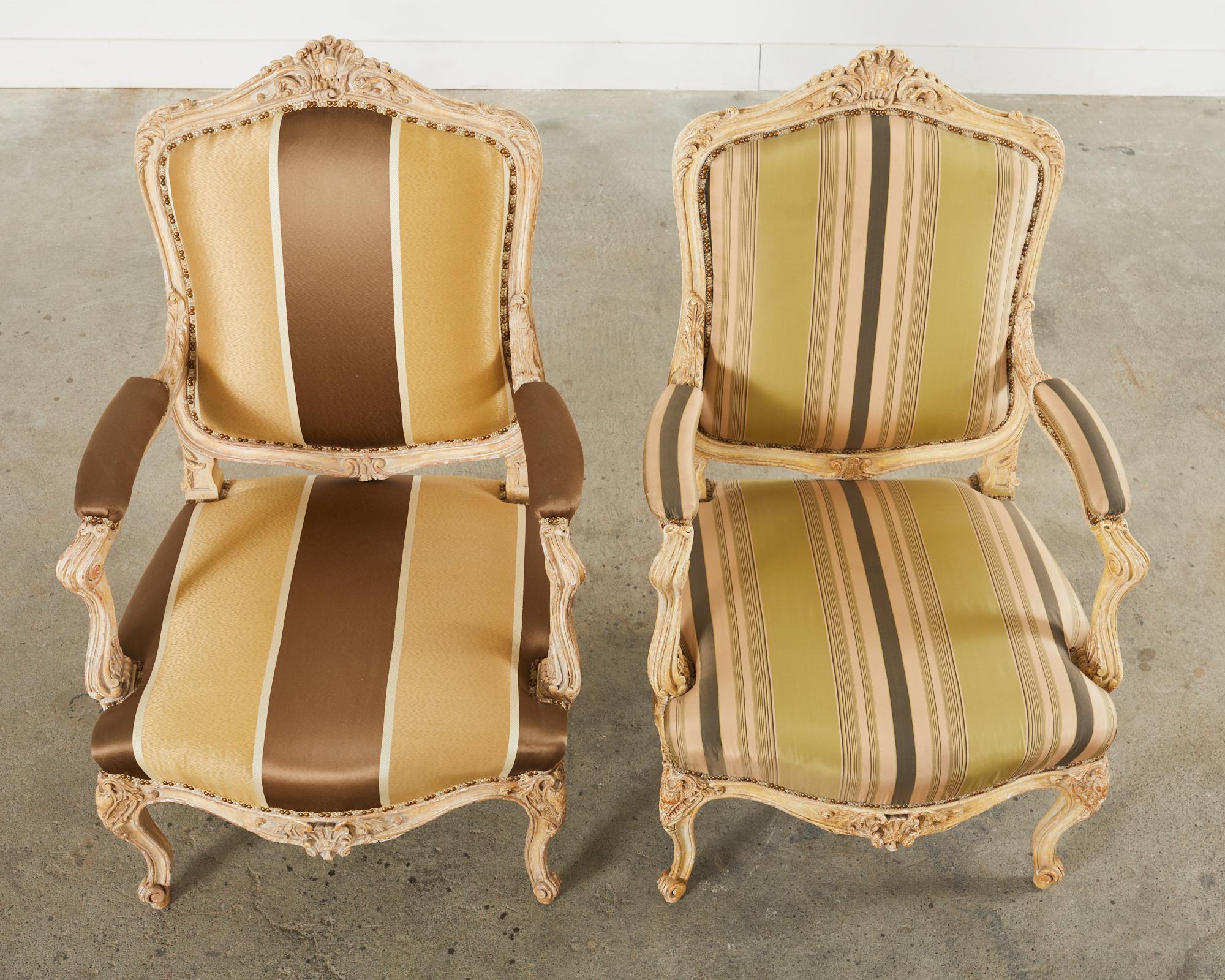 Hand-Crafted Pair of Hendrix Allardyce French Baroque Style Fauteuil Armchairs For Sale