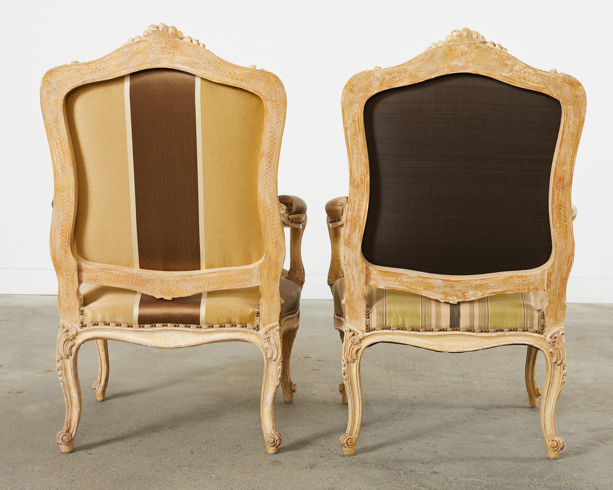 Brass Pair of Hendrix Allardyce French Baroque Style Fauteuil Armchairs For Sale