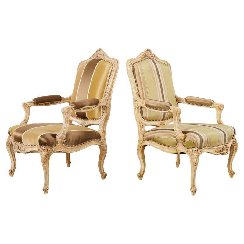 Pair of Asnaghi Fauteuil Baroque Rococo Armchairs in Floral Silk and ...