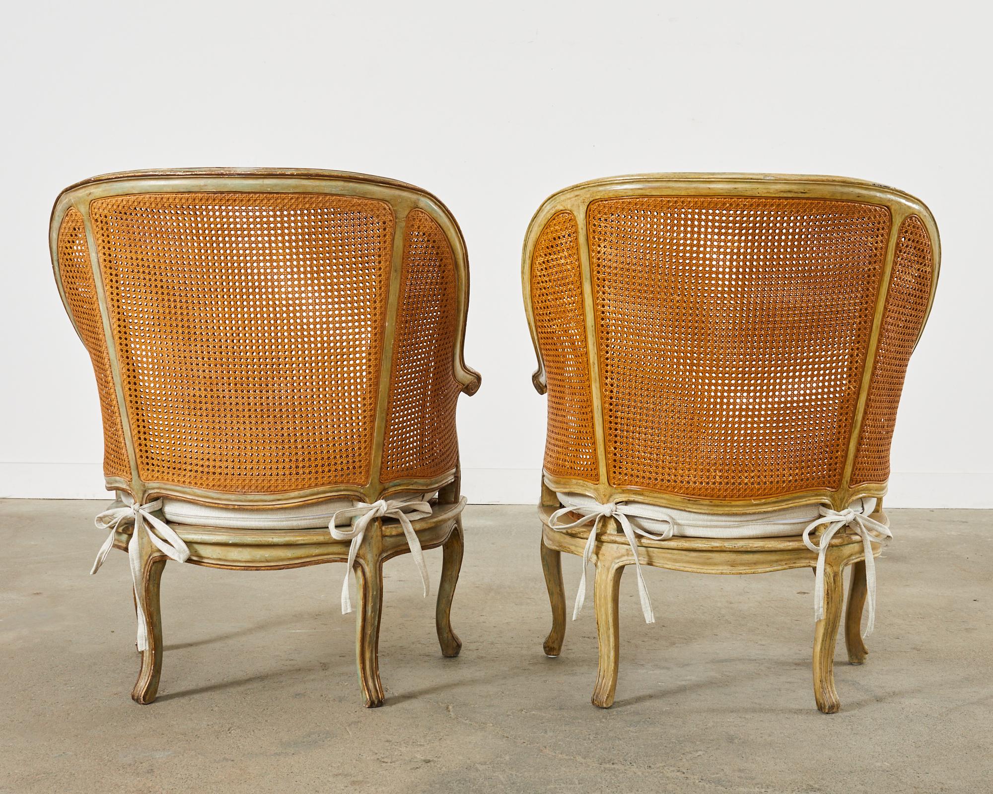 Pair of Hendrix Allardyce Key West Caned Bergère Armchairs  For Sale 12