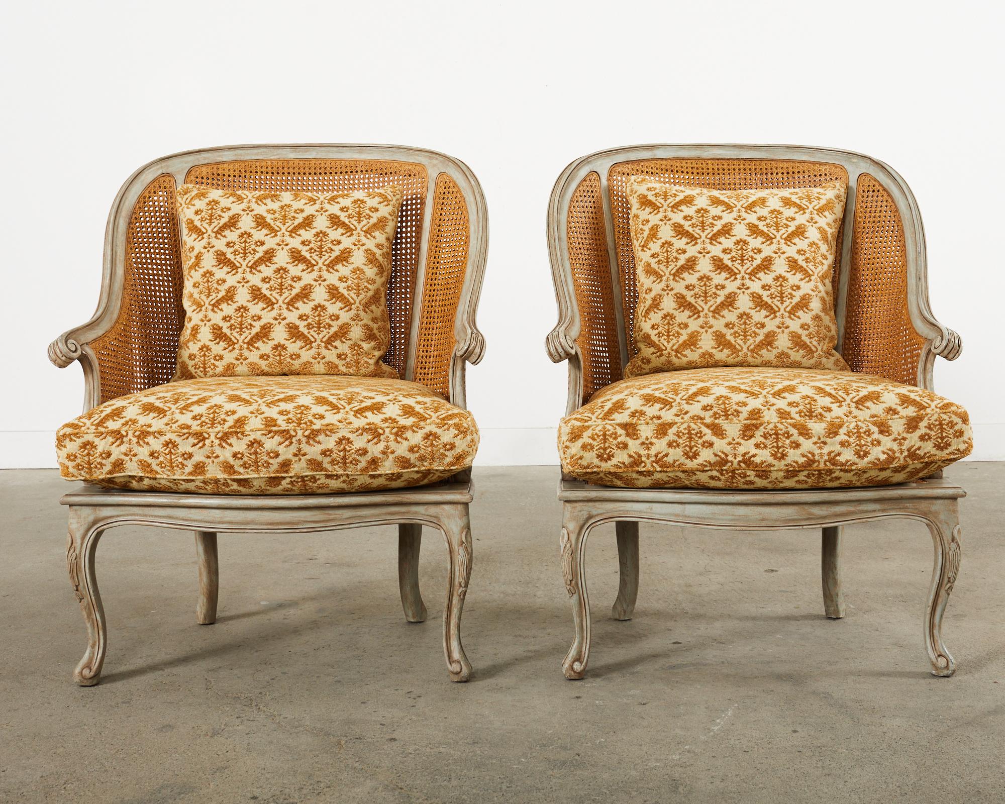 Gustavian Pair of Hendrix Allardyce Key West Caned Bergere Armchairs For Sale