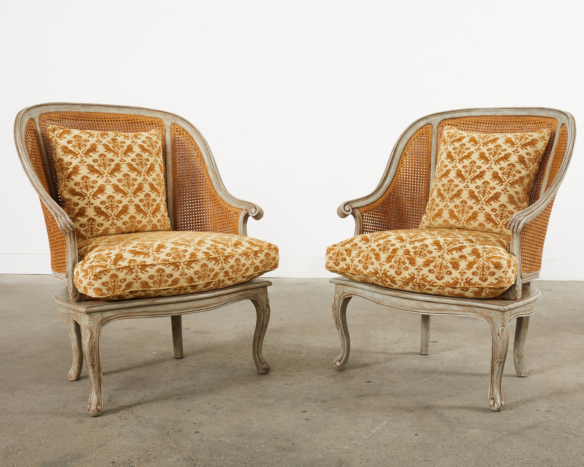 American Pair of Hendrix Allardyce Key West Caned Bergere Armchairs For Sale