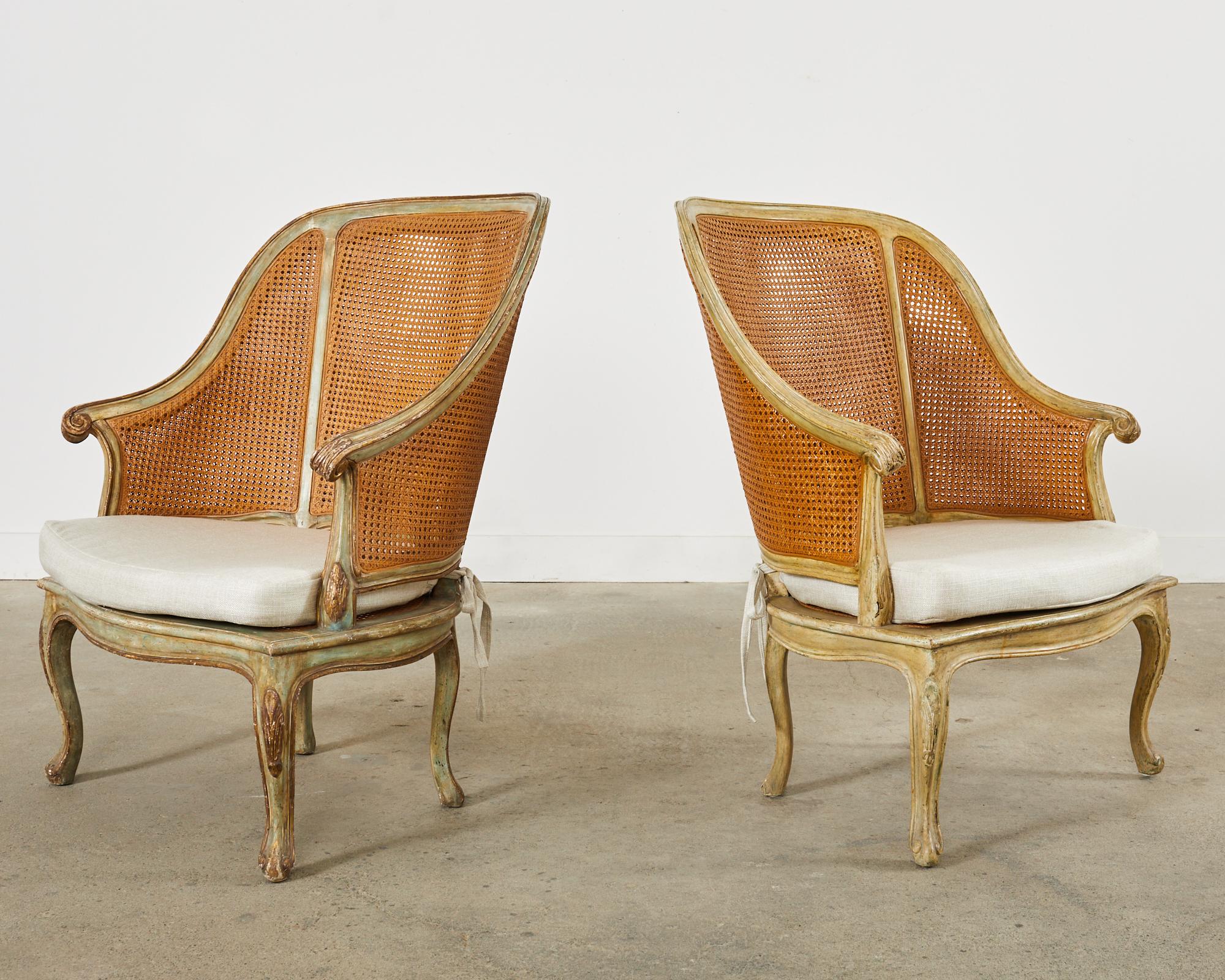 Hand-Crafted Pair of Hendrix Allardyce Key West Caned Bergère Armchairs  For Sale