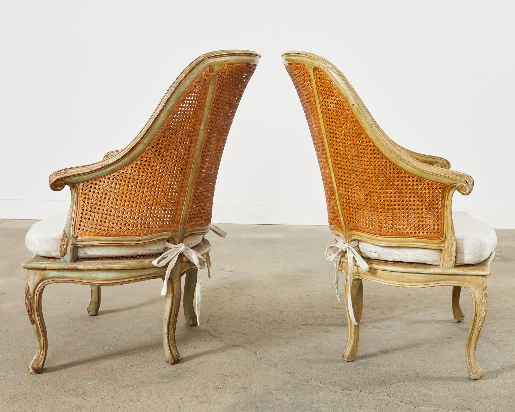 Pair of Hendrix Allardyce Key West Caned Bergère Armchairs  In Good Condition For Sale In Rio Vista, CA