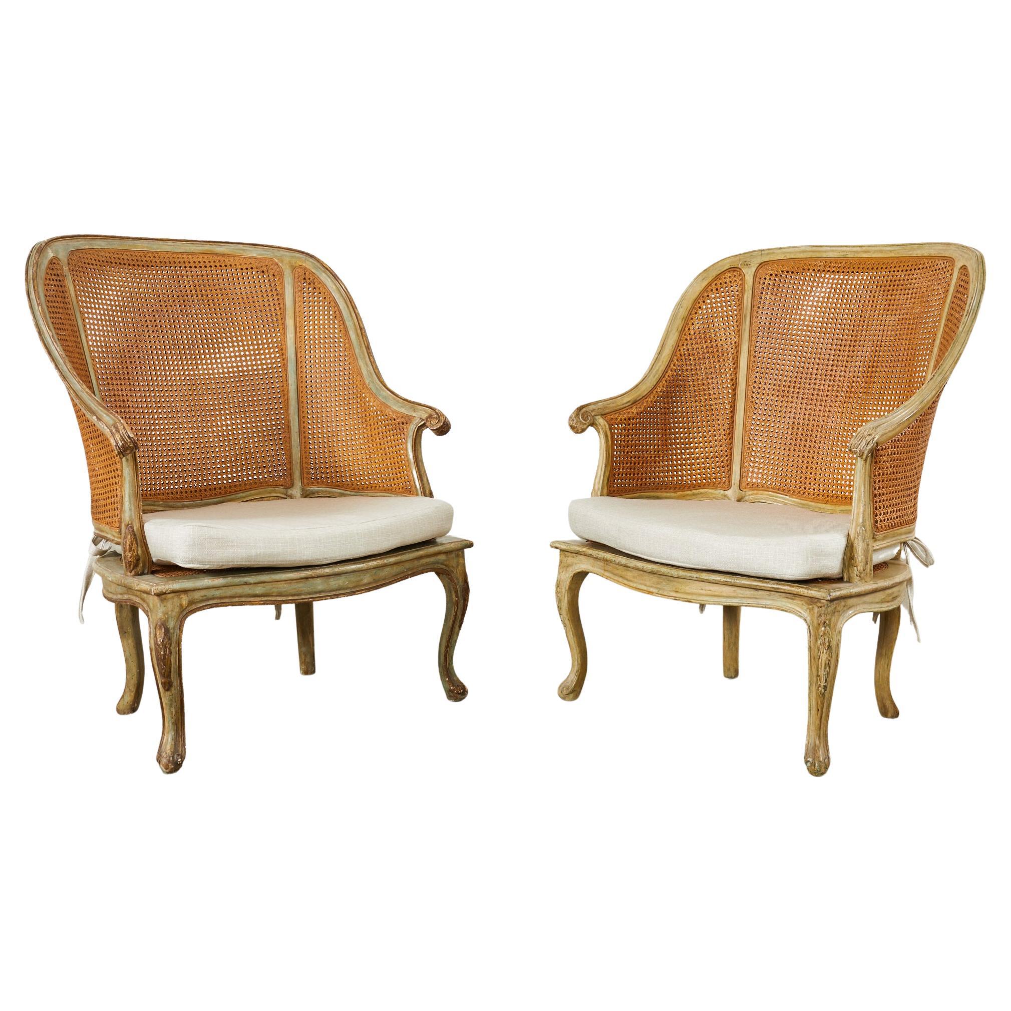 Pair of Hendrix Allardyce Key West Caned Bergère Armchairs  For Sale