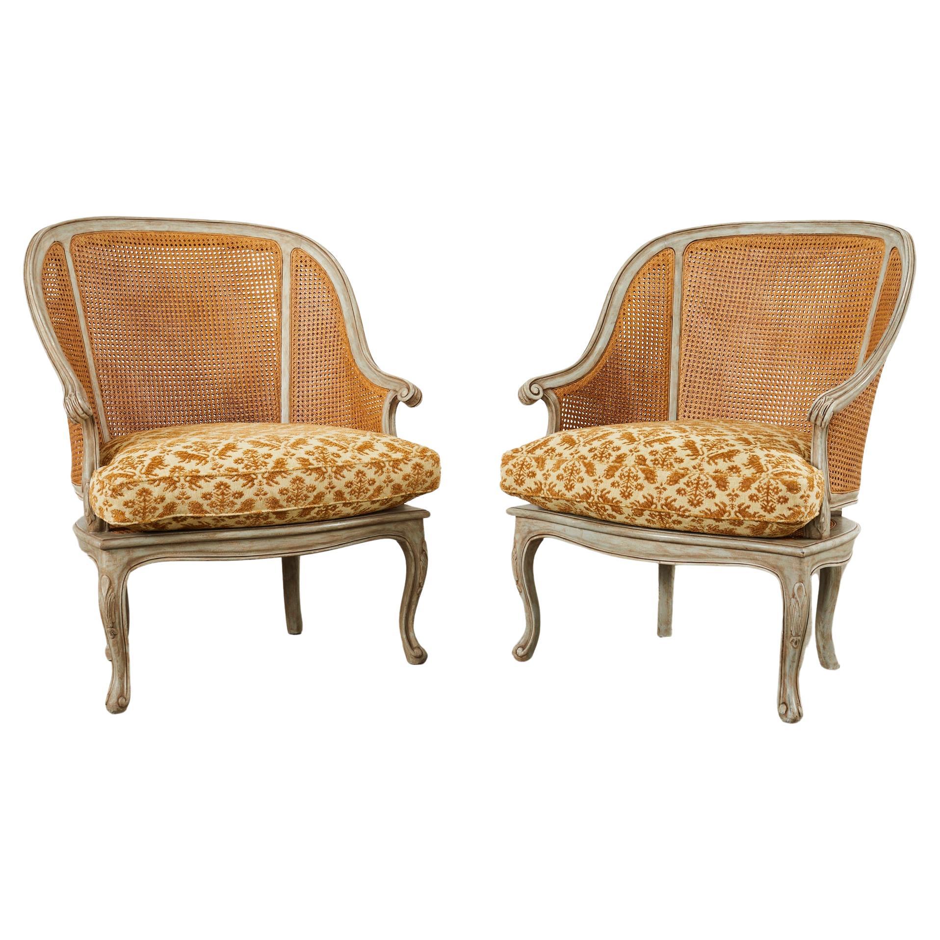 Pair of Hendrix Allardyce Key West Caned Bergere Armchairs For Sale