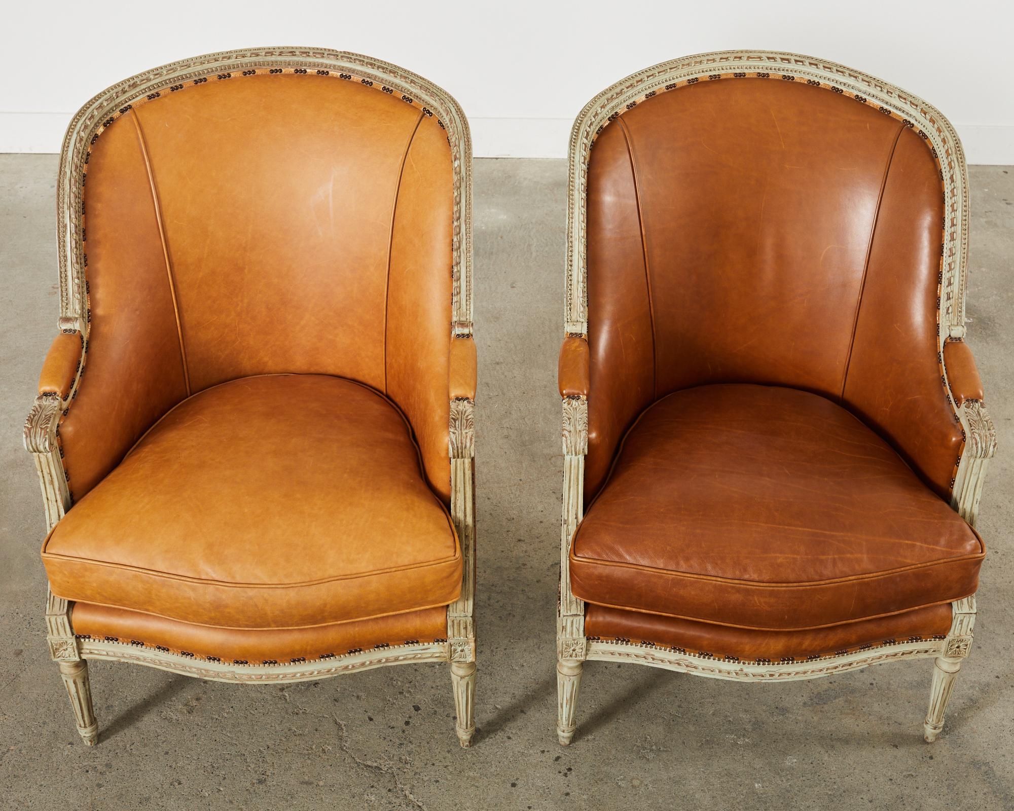 Patinated Pair of Hendrix Allardyce Louis XVI Style Bergere Armchairs  For Sale