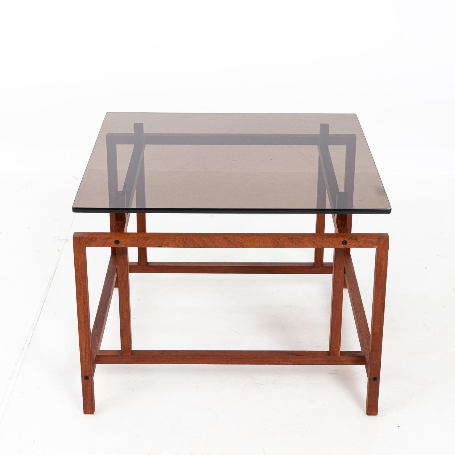 Pair of Henning Norgaard Rosewood end tables by Komort Mobler. Denmark. smoked Lucite top, please note of wear consistent with age.