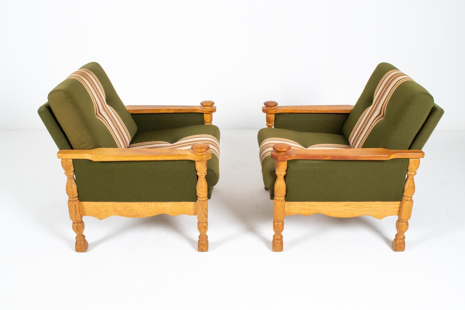 Pair of Henning Kjaernulf Danish Mid-Century Carved Oak Lounge Chairs 5