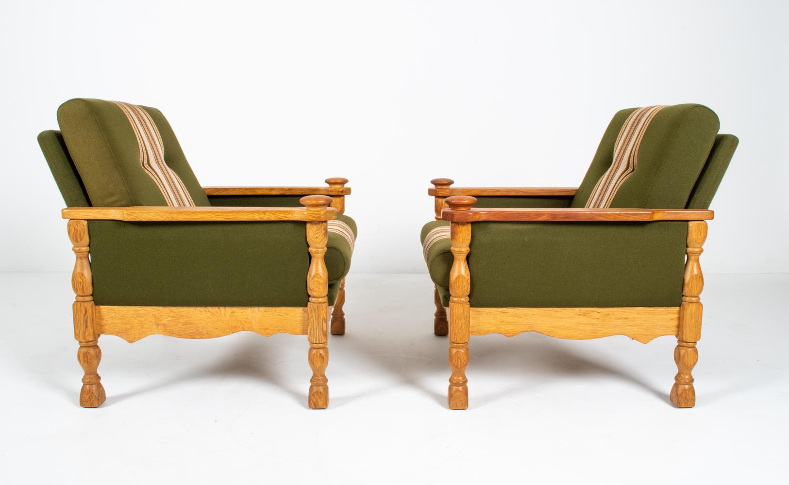 Pair of Henning Kjaernulf Danish Mid-Century Carved Oak Lounge Chairs 6