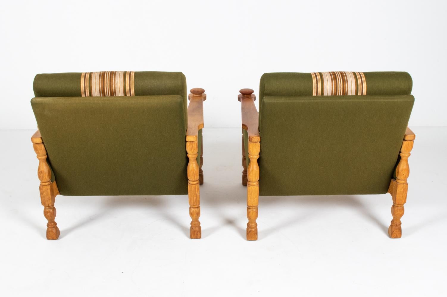 Pair of Henning Kjaernulf Danish Mid-Century Carved Oak Lounge Chairs 7