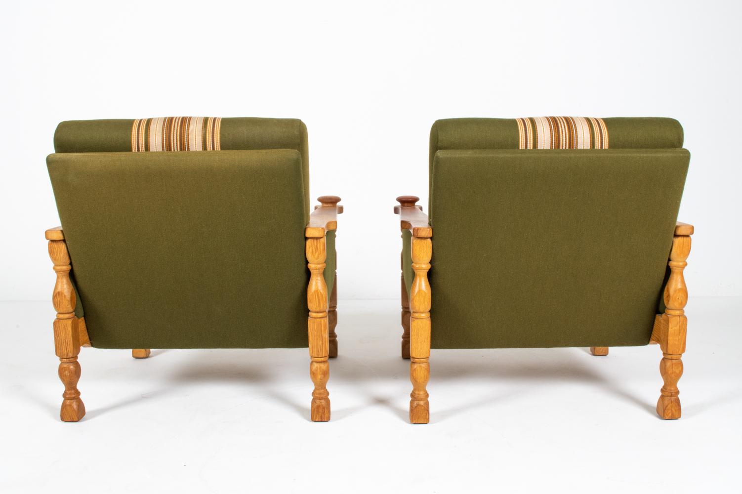 Pair of Henning Kjaernulf Danish Mid-Century Carved Oak Lounge Chairs 8