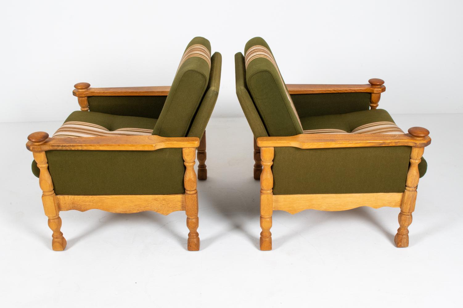 Pair of Henning Kjaernulf Danish Mid-Century Carved Oak Lounge Chairs 9