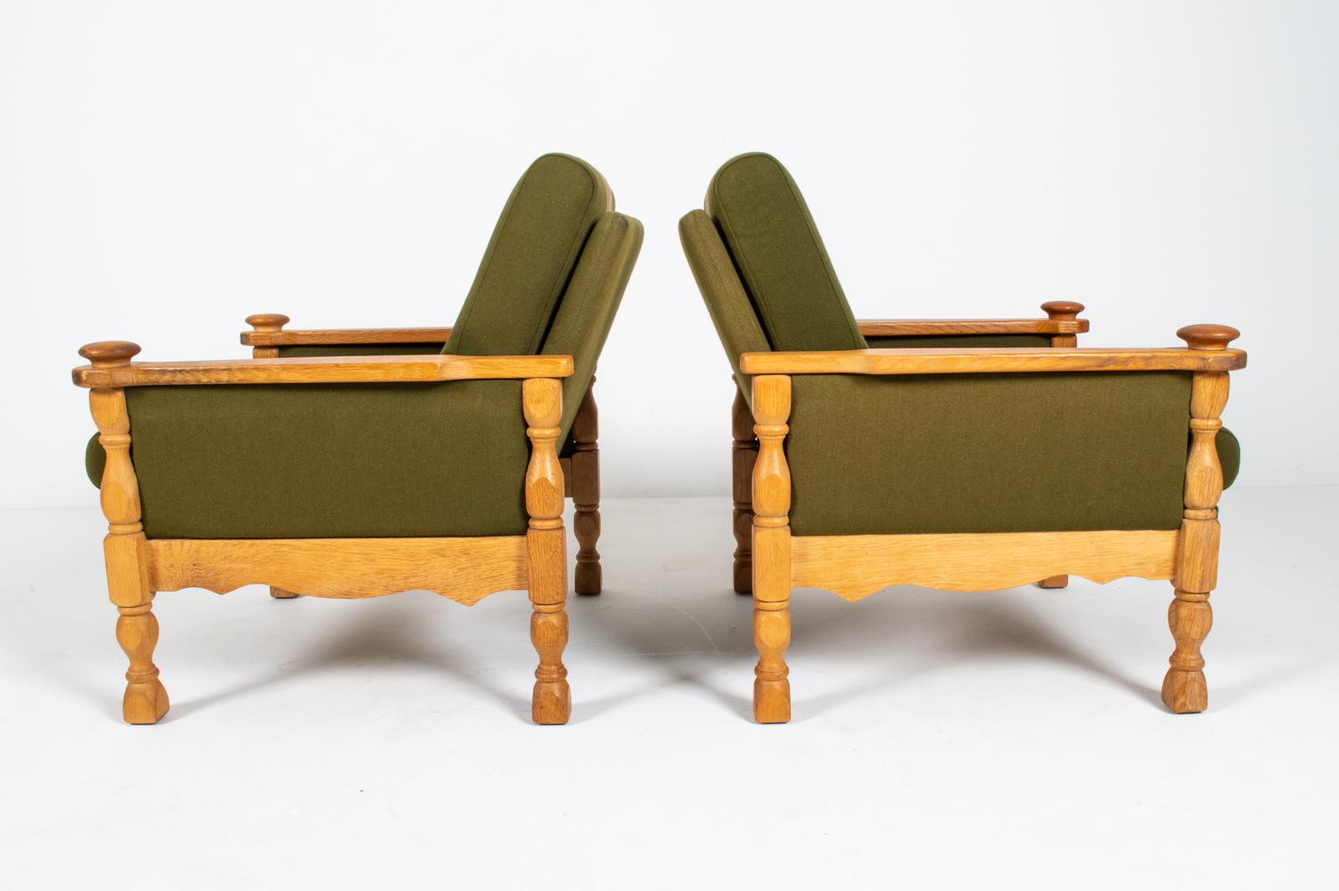 Pair of Henning Kjaernulf Danish Mid-Century Carved Oak Lounge Chairs 10
