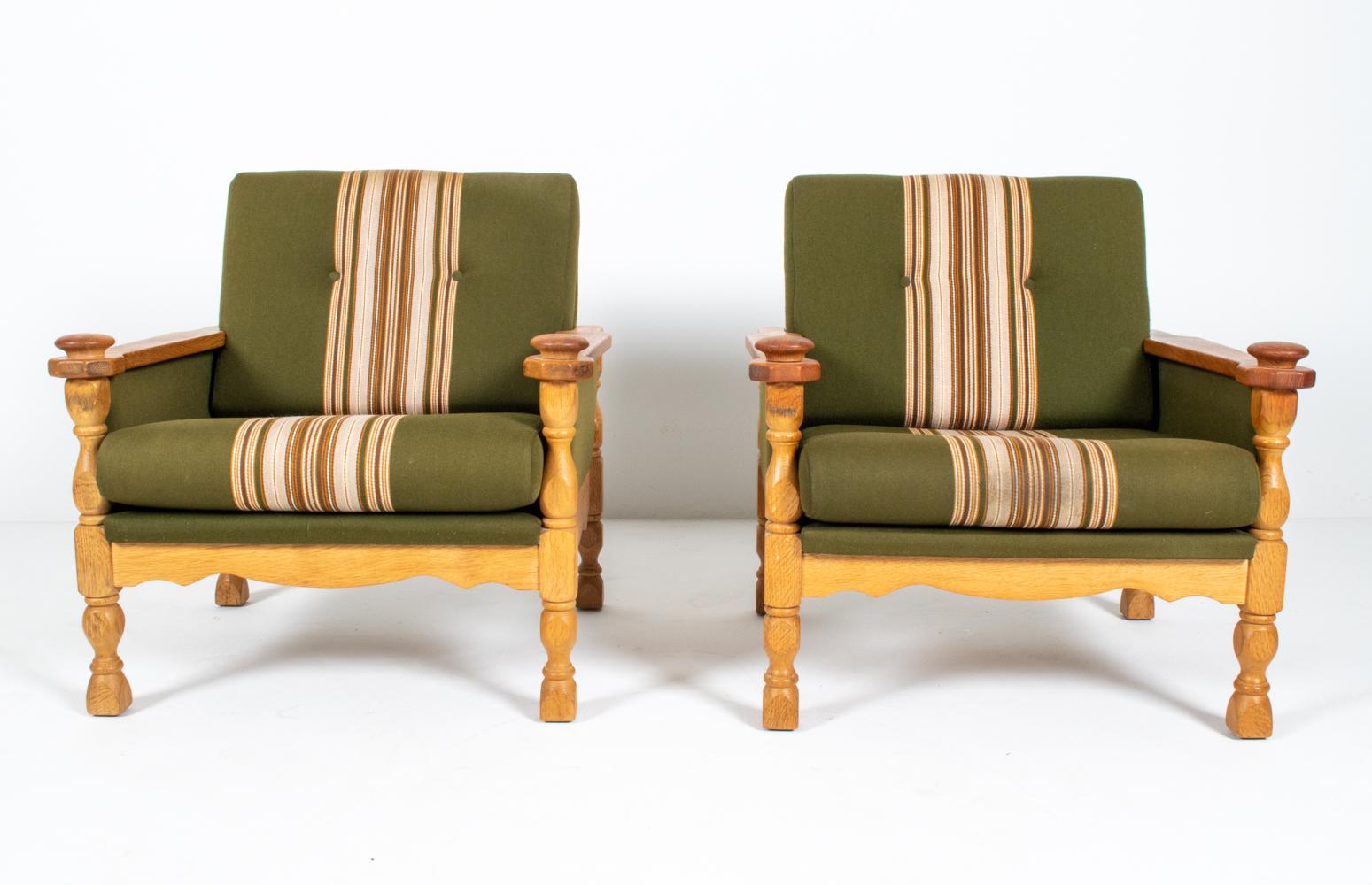 Pair of Henning Kjaernulf Danish Mid-Century Carved Oak Lounge Chairs 2