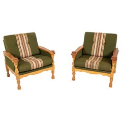 Used Pair of Henning Kjaernulf Danish Mid-Century Carved Oak Lounge Chairs