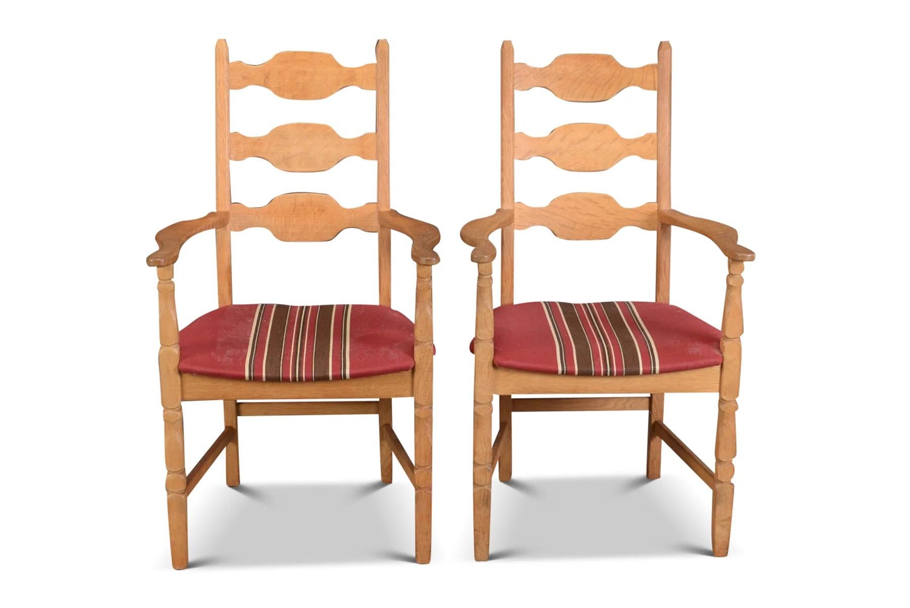 Mid-Century Modern Pair of Henning Kjaernulf Highback Dining Armchairs in Oak For Sale