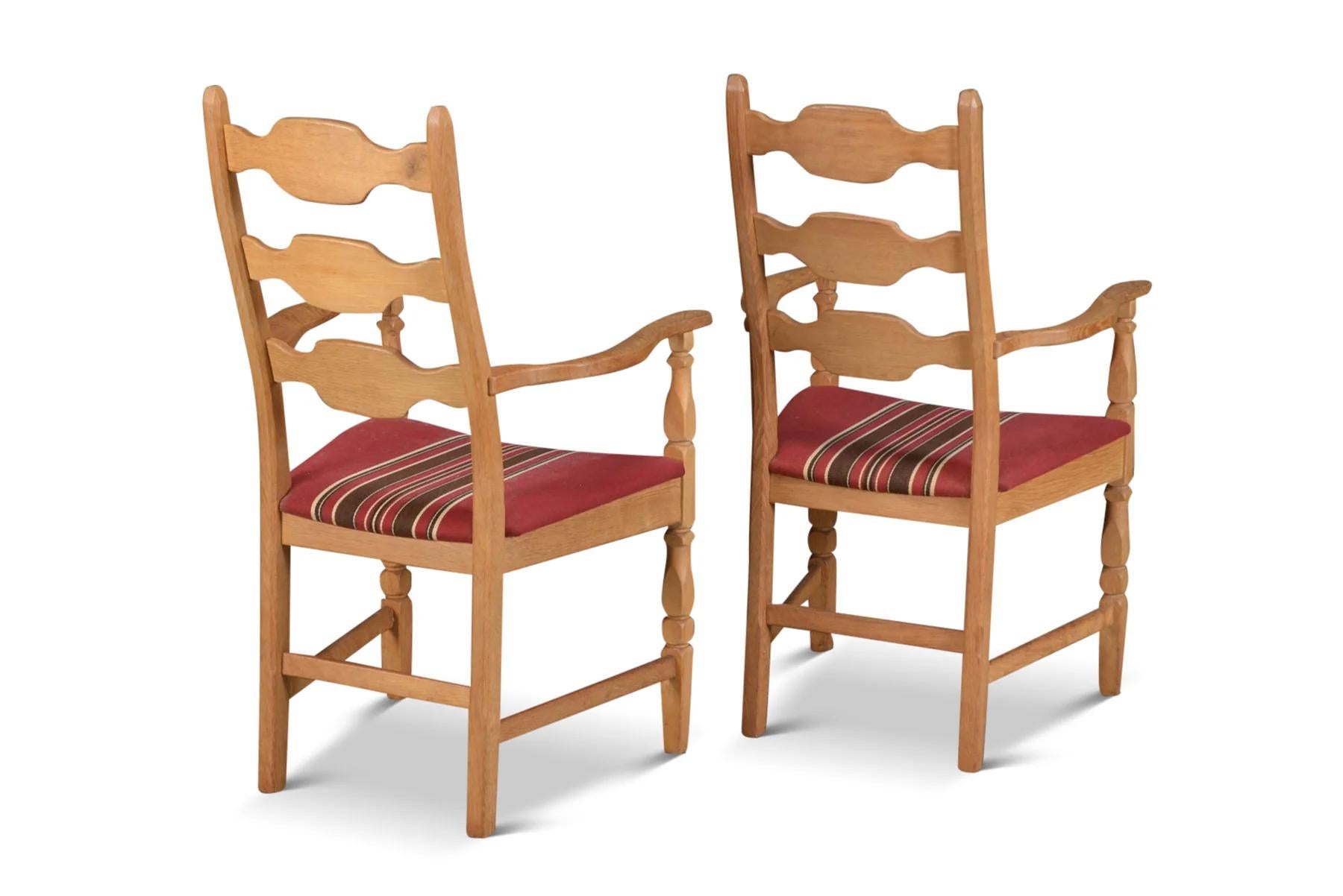 Danish Pair of Henning Kjaernulf Highback Dining Armchairs in Oak For Sale