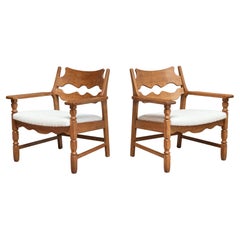 Pair Of Henning Kjærnulf 'Razorblade' Armchairs in Oak, EG Møbler, Denmark 1960s