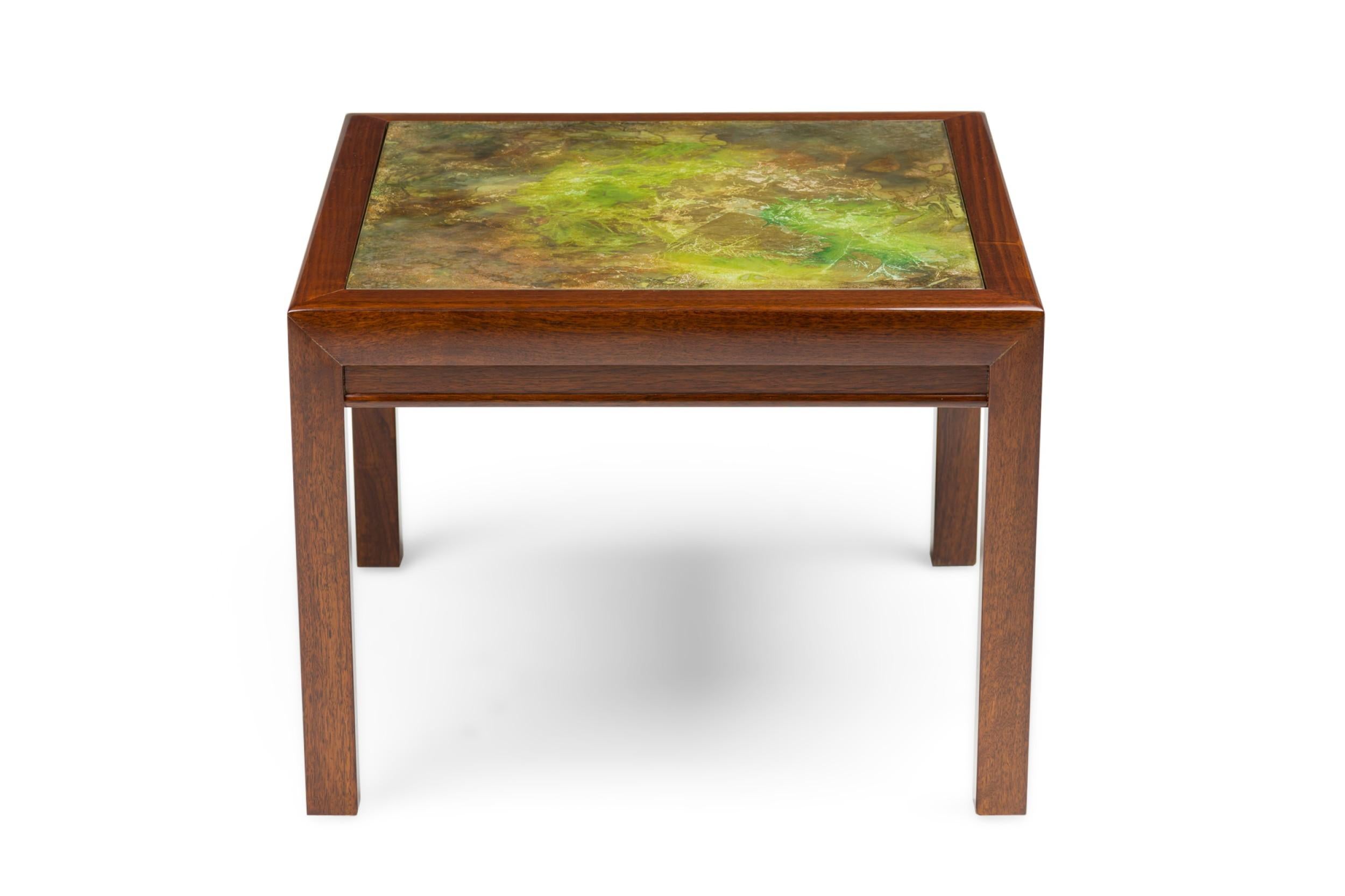 Mid-Century Modern Pair of Henredon American Mid-Century Atmospheric Reverse Painted Glass Tables