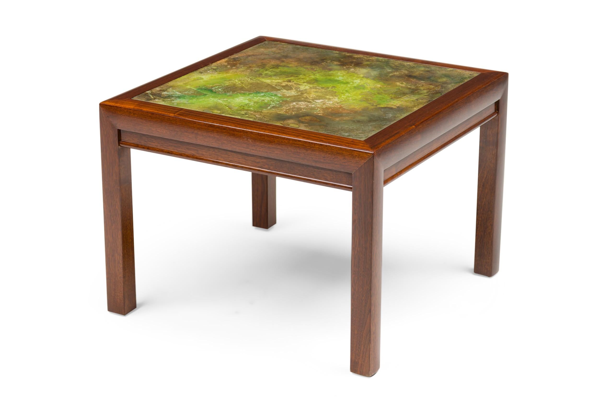 20th Century Pair of Henredon American Mid-Century Atmospheric Reverse Painted Glass Tables