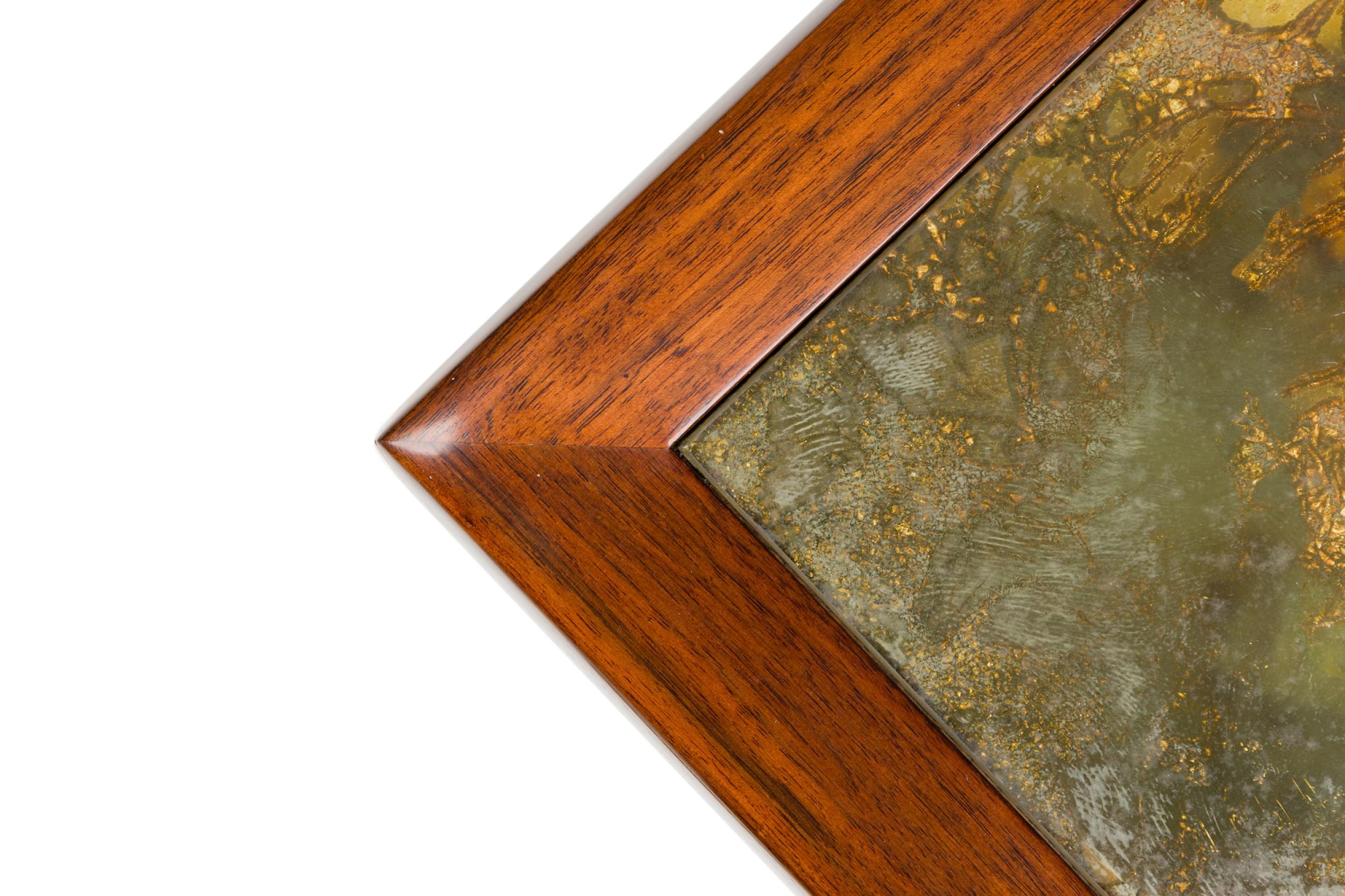 Pair of Henredon American Mid-Century Atmospheric Reverse Painted Glass Tables 3