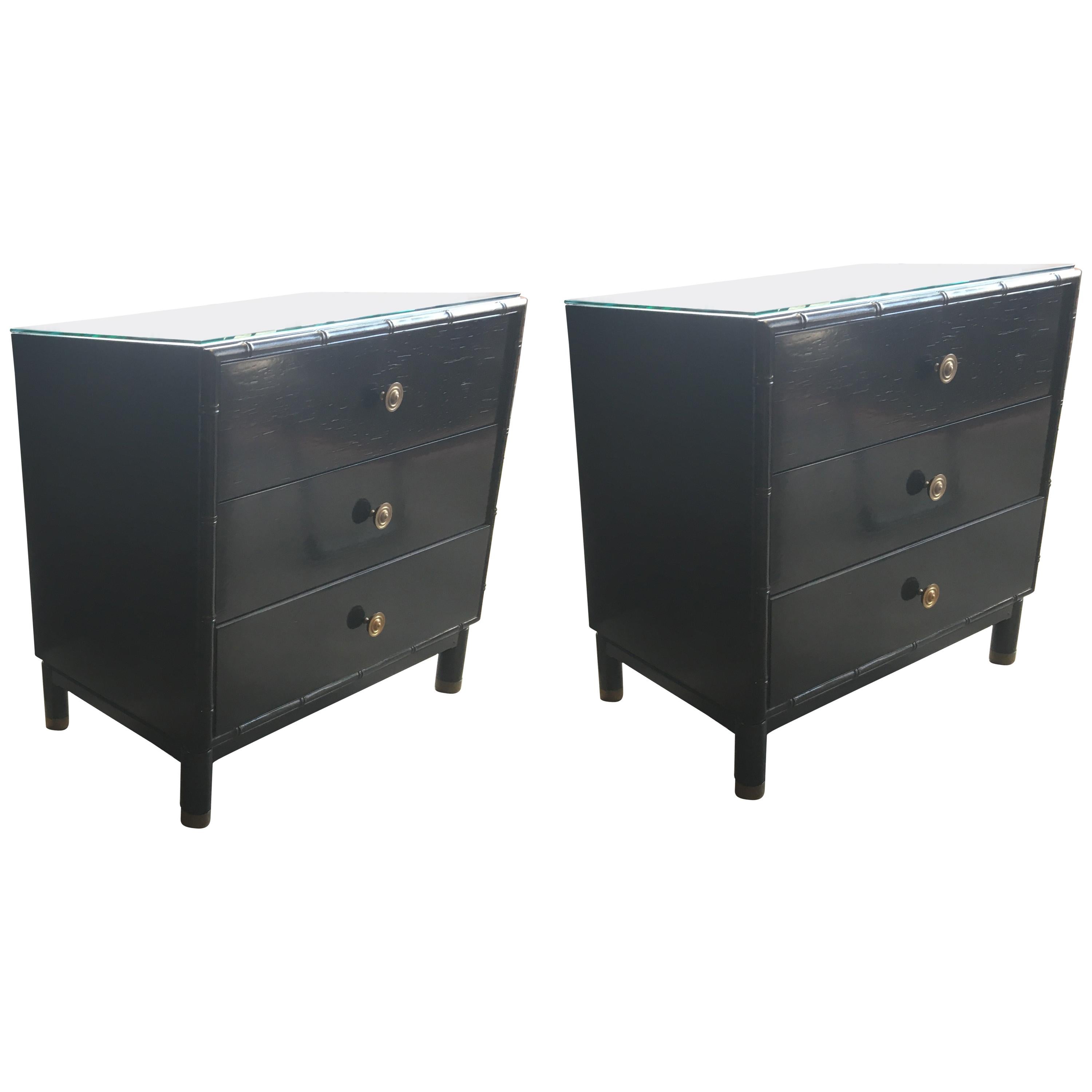 Pair of Henredon Black 3-Drawer Chests