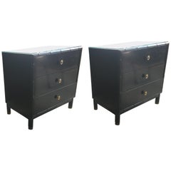 Vintage Pair of Henredon Black 3-Drawer Chests