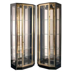 Retro Pair of Henredon Black Lacquered and Brass Display Cabinets/Vitrines