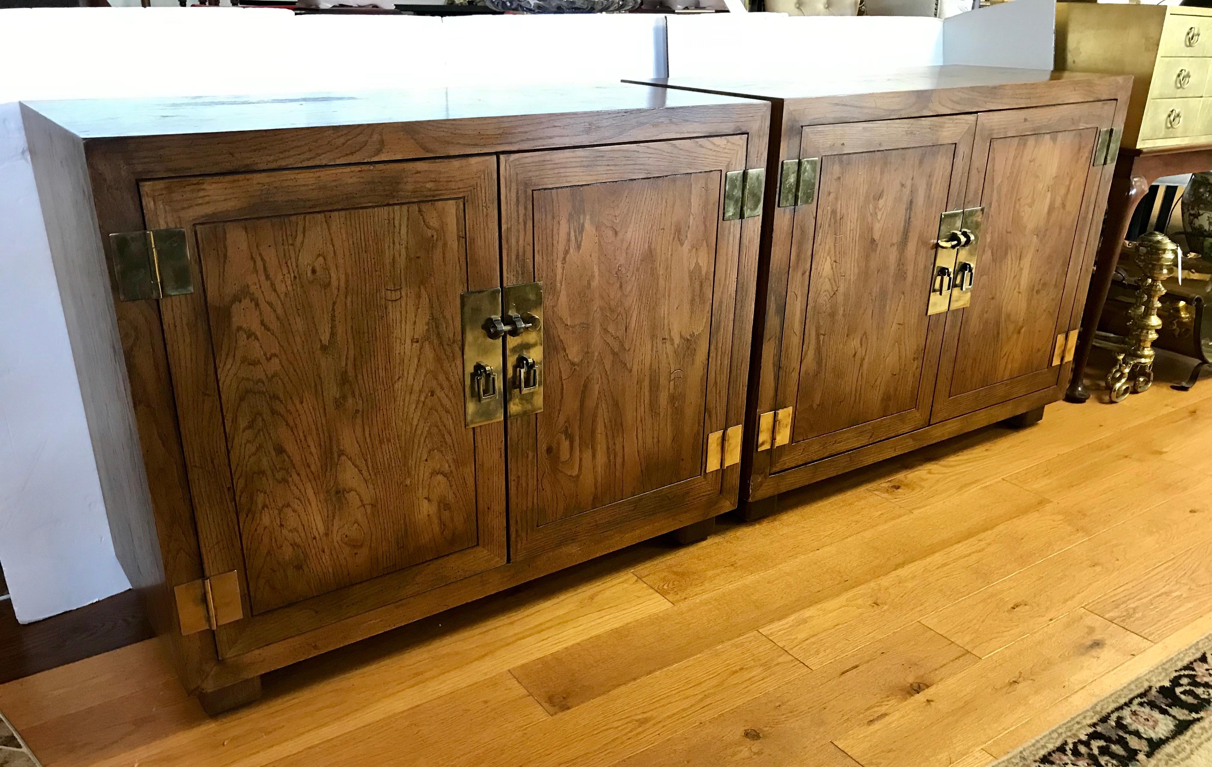 Pair of Henredon Campaign Style Servers Credenzas Cabinets 3