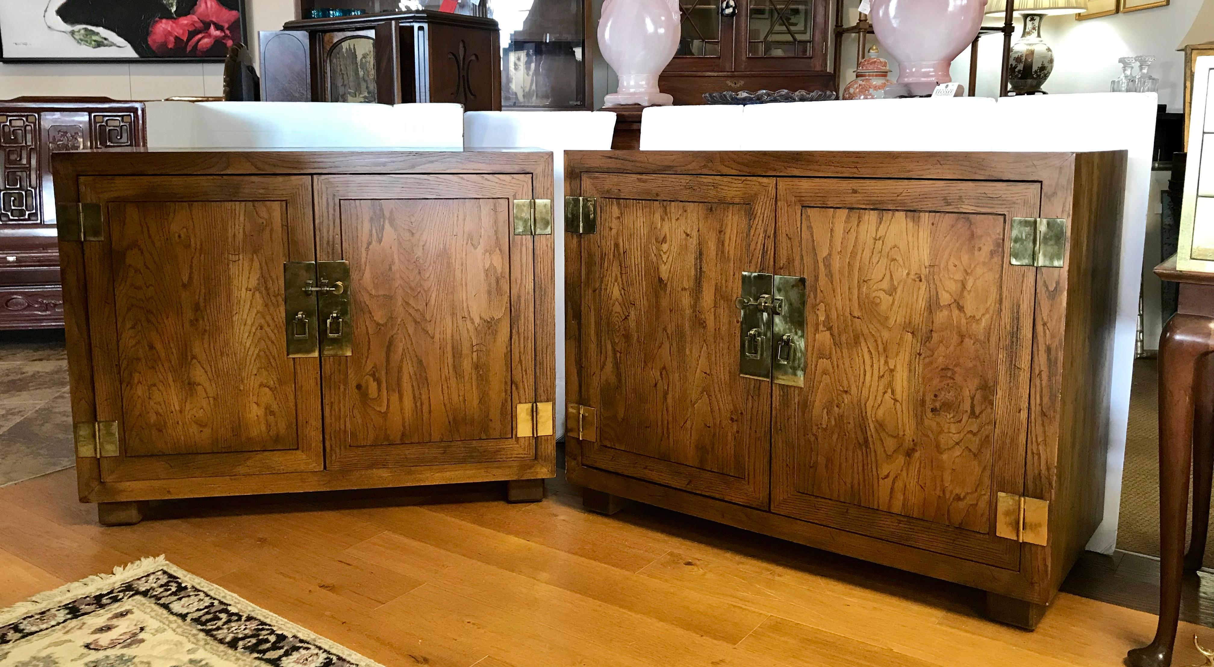 Pair of Henredon Campaign Style Servers Credenzas Cabinets 5
