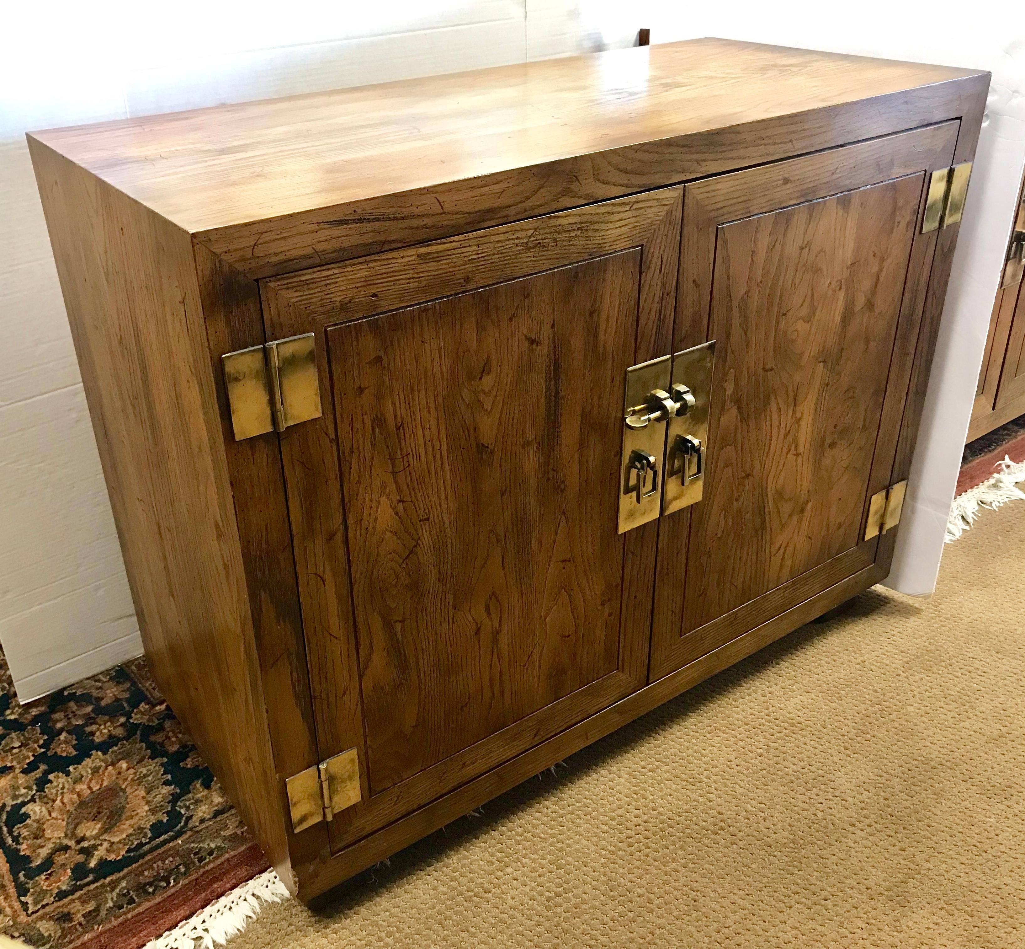 American Pair of Henredon Campaign Style Servers Credenzas Cabinets