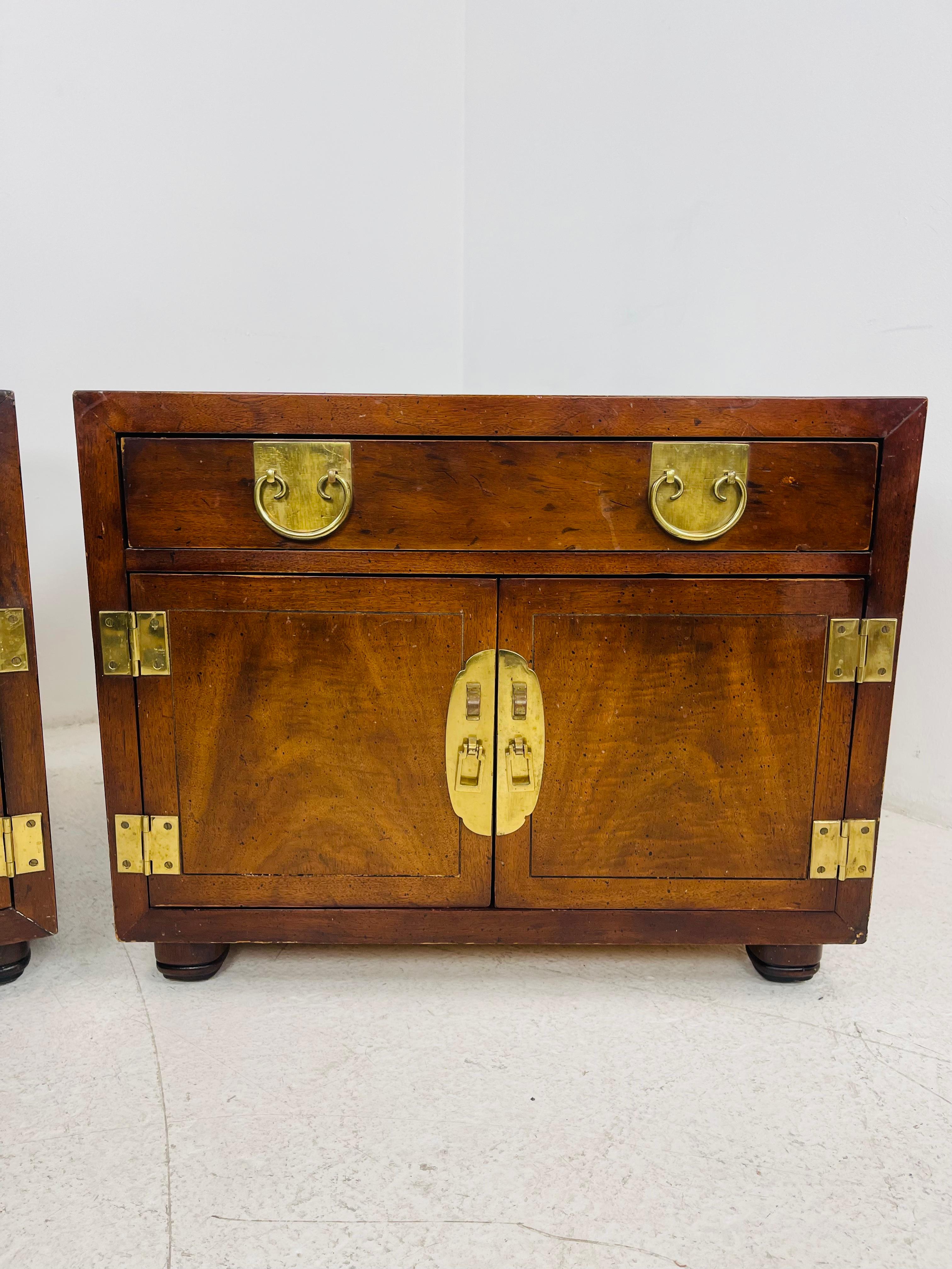 Late 20th Century Pair of Henredon Chinoiserie Campaign Chests / Nightstands