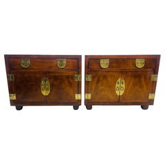 Pair of Henredon Chinoiserie Campaign Chests / Nightstands