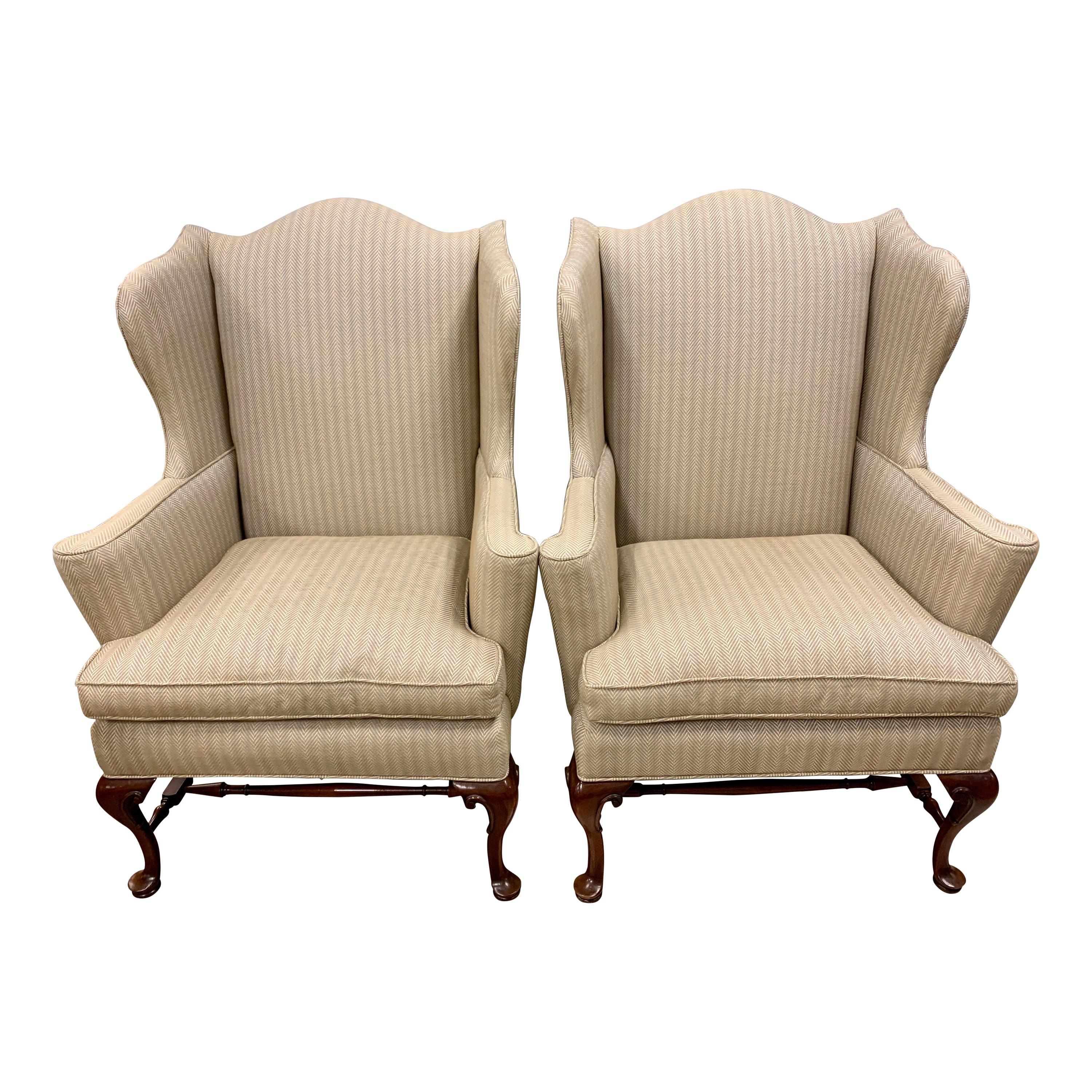 Pair of Henredon Chippendale Wingback Reading Chairs