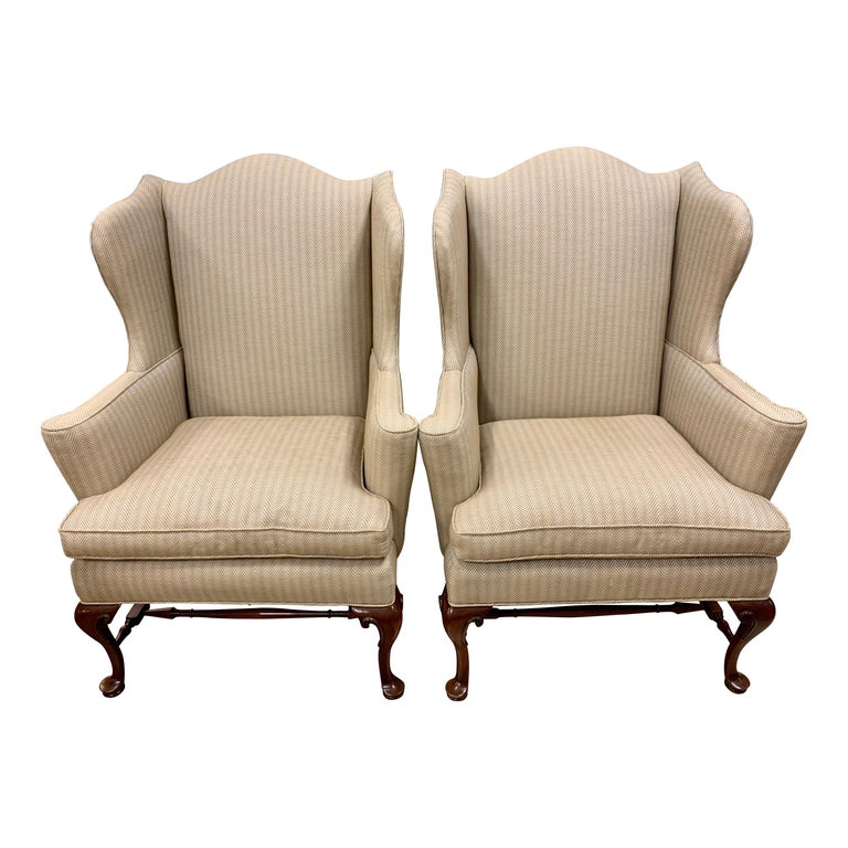 Pair of Henredon Chippendale Wingback Reading Chairs at 1stDibs