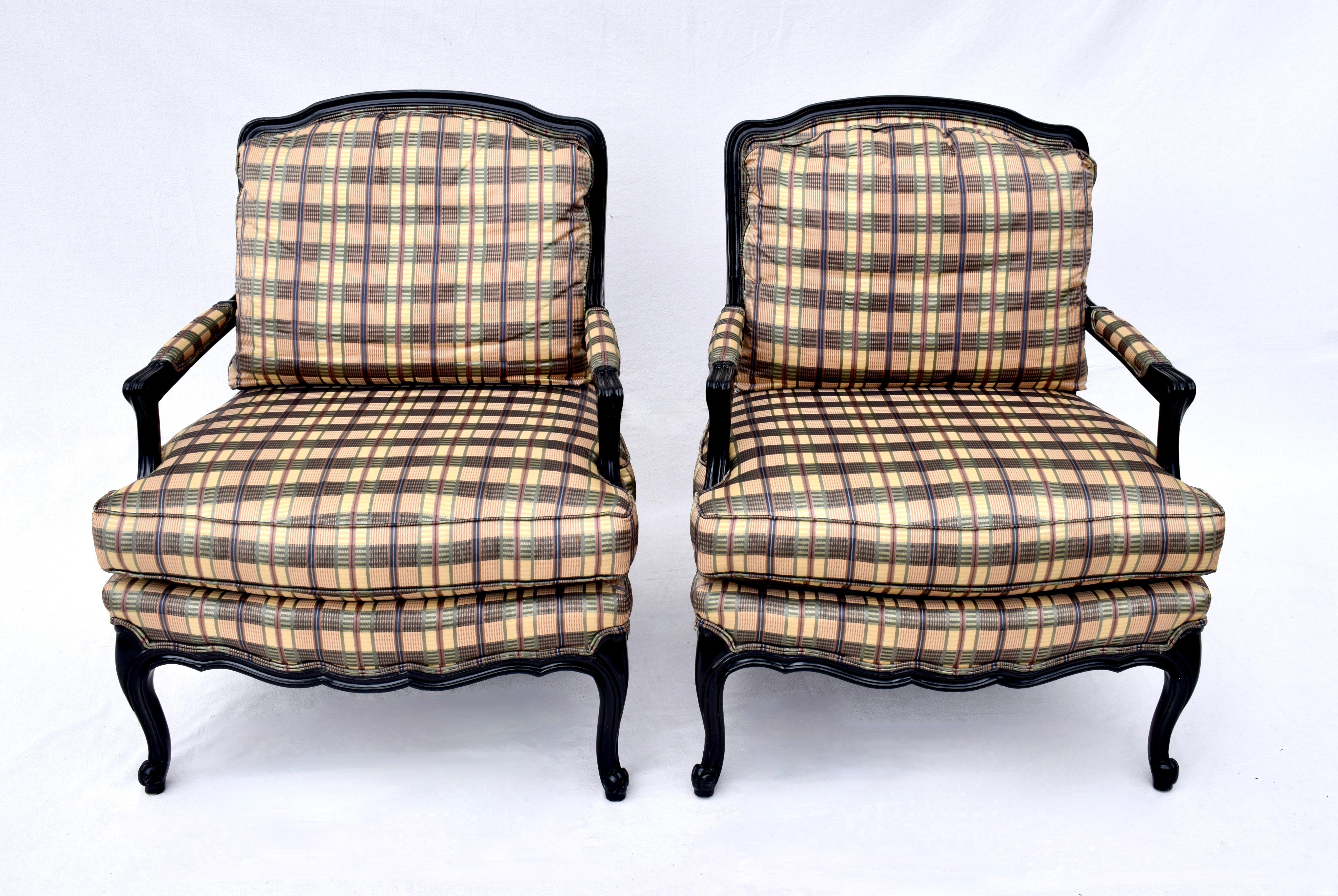 French Provincial Pair of Henredon French Louis XV Bergere Chairs