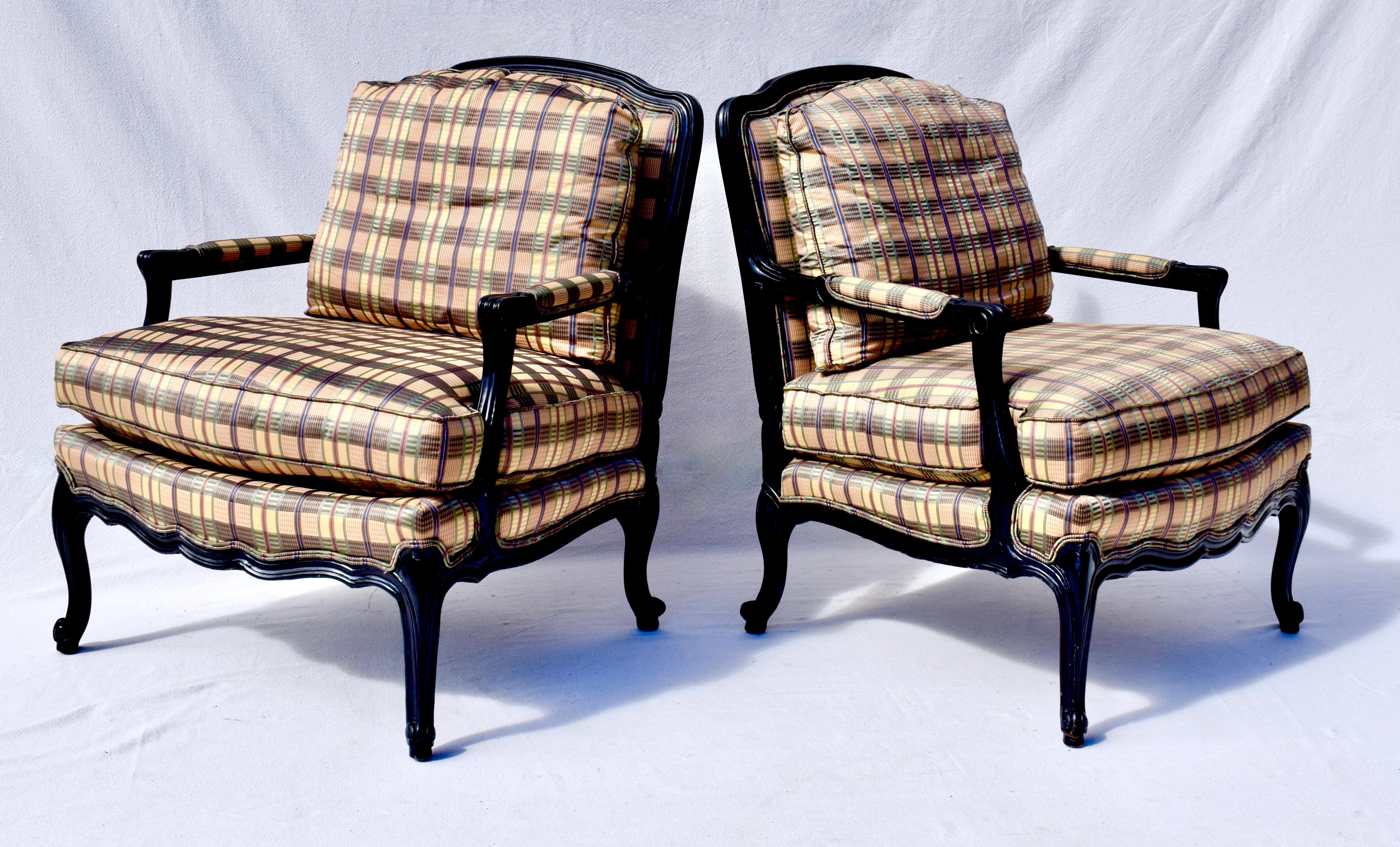 American Pair of Henredon French Louis XV Bergere Chairs