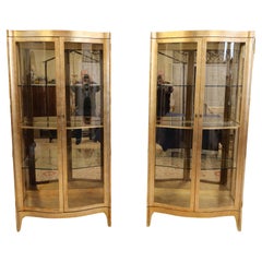 Used Pair of Henredon Gold Leaf Finish China Curio Display Cabinets
