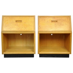 Pair of Henredon Olive Burl Wood Scene Two Nightstands