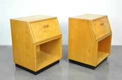 Pair of Henredon Olive Burl Wood Scene Two Nightstands