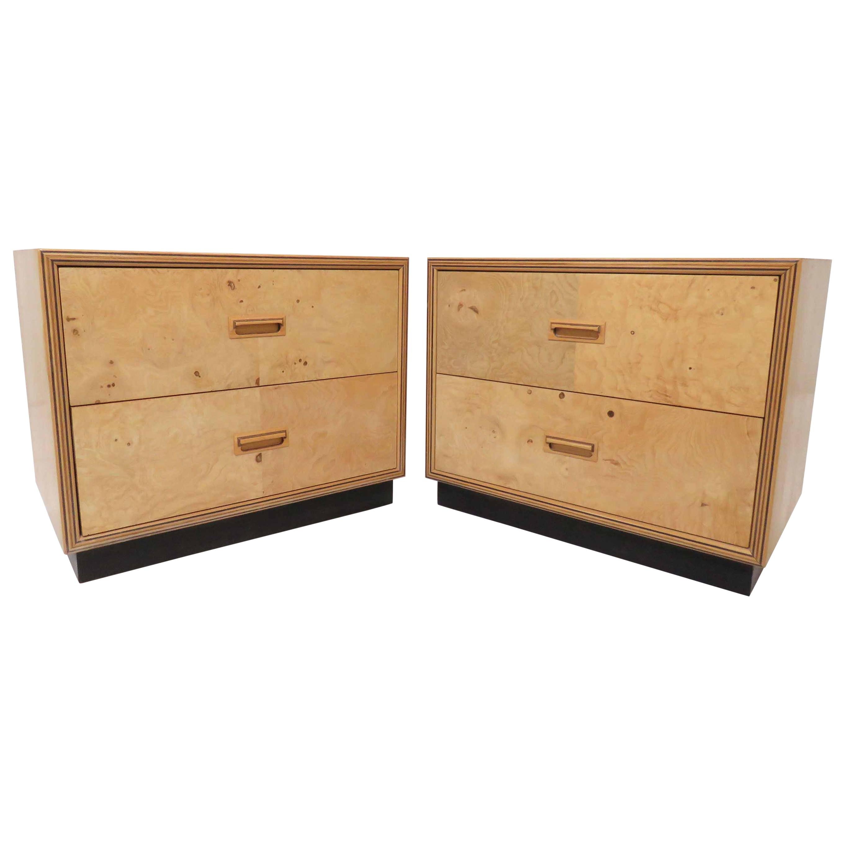 Pair of Henredon Scene Two Burl Wood Nightstands