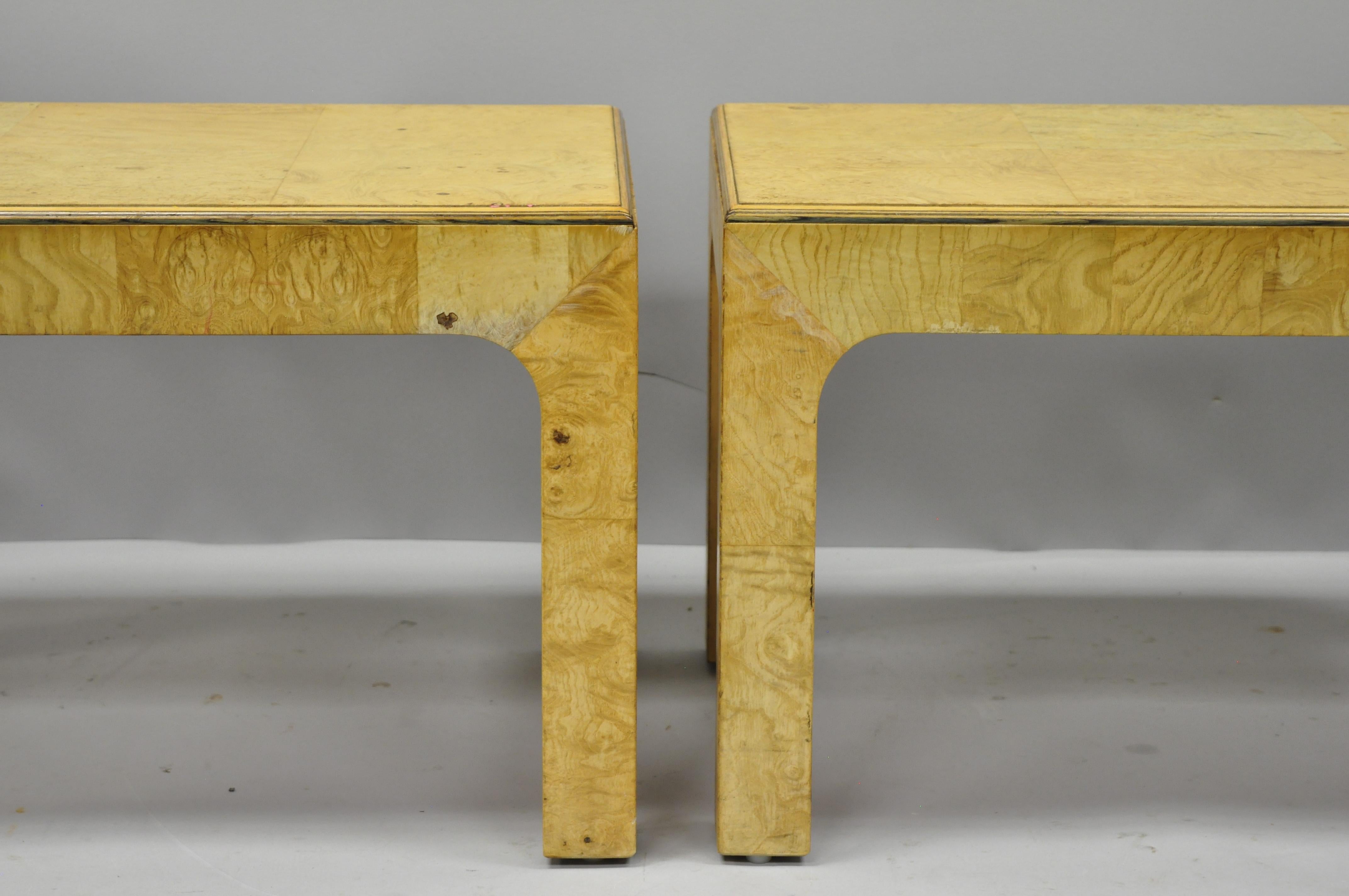 Pair of Henredon Scene Two Burled Olive Wood Low Side End Tables Parsons Style 2