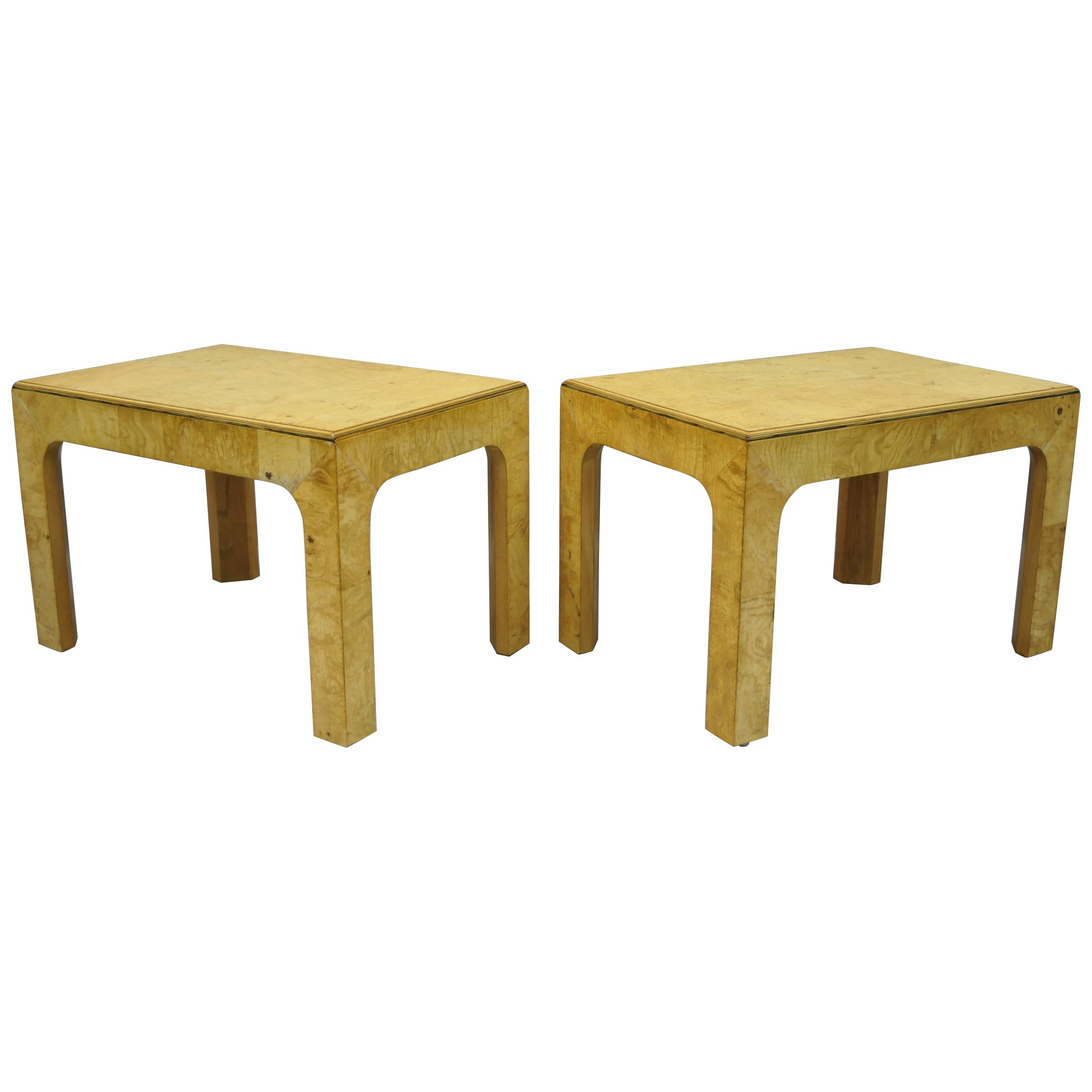 Pair of Henredon Scene Two Burled Olive Wood Low Side End Tables Parsons Style