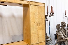 Pair of Henredon Scene Two Olive Burlwood Ebony Inlay Wood Armoire Cabinets
