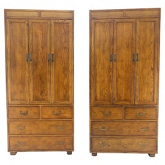 Pair of Henredon Tall Shelves Storage  Compartment Campaign Style Cabinets  MINT