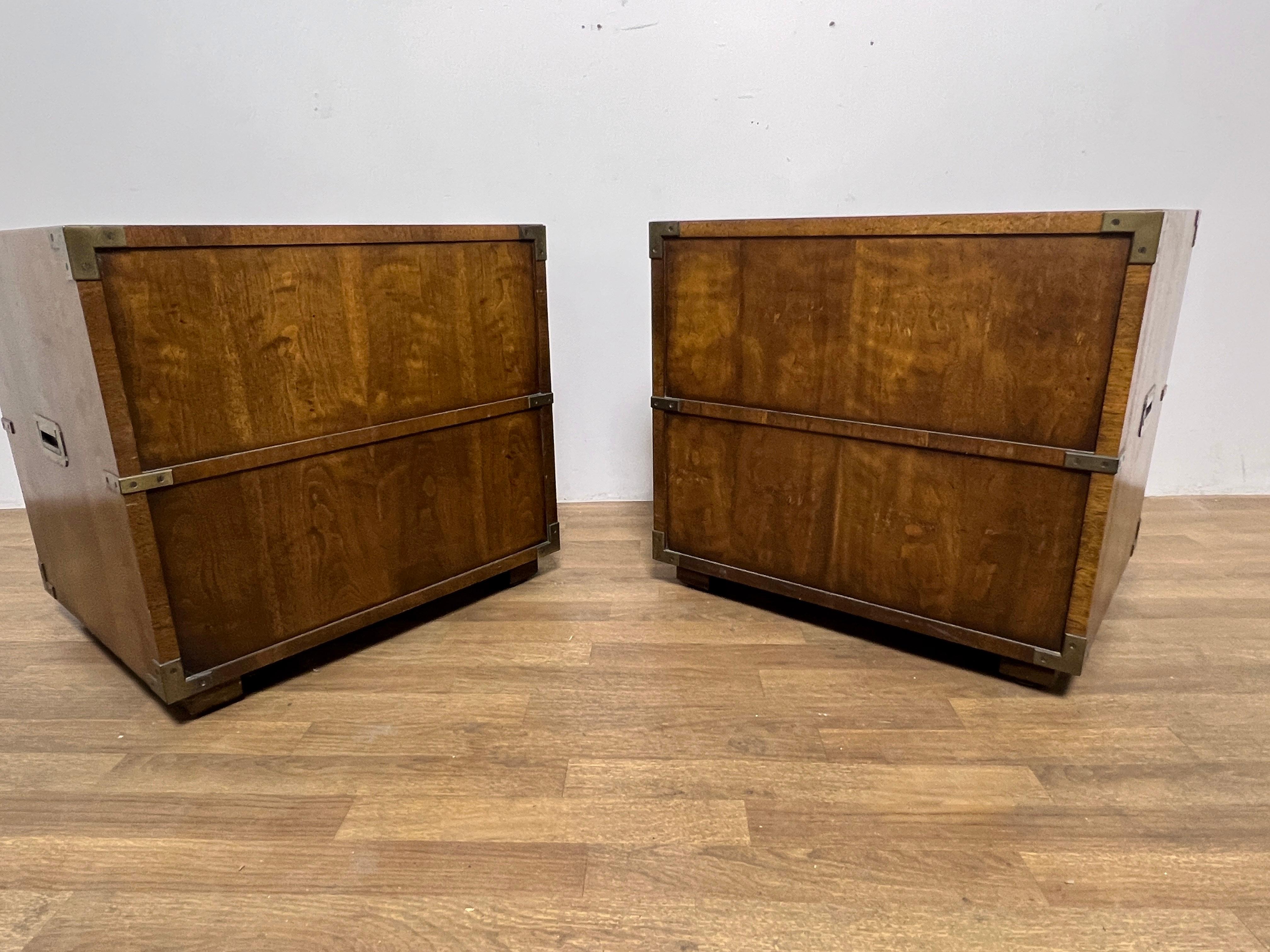 Pair of Henredon Two Drawer Campaign Chest End Tables Ca. 1960s 3